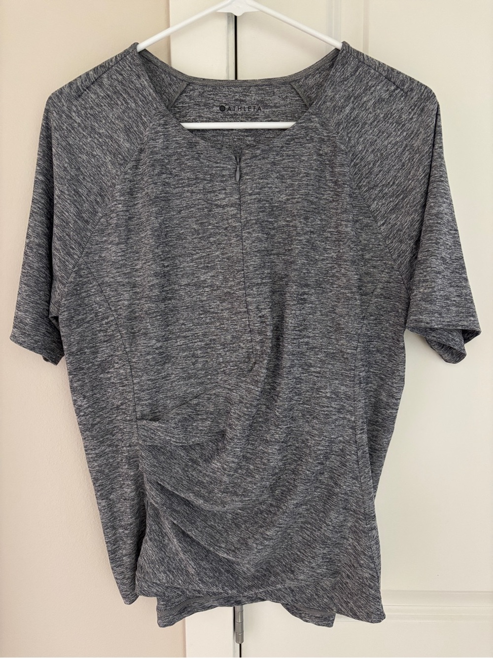 Athleta Pacifica Wrap Front Tee, Short Sleeve Half Zip Rashguard, Gray Large P